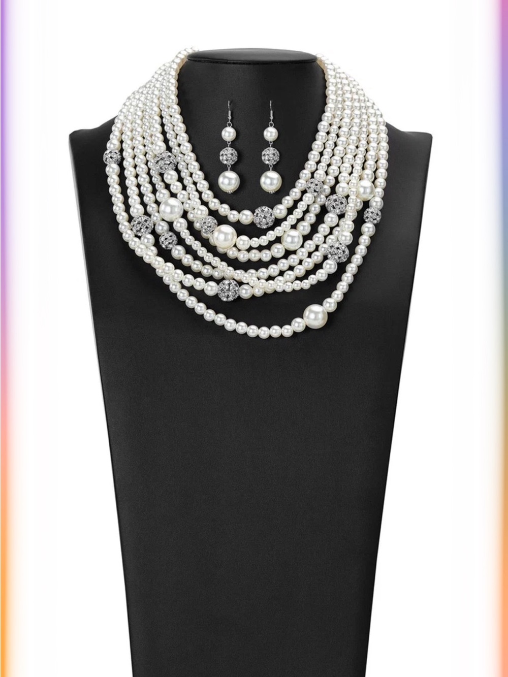 Multi-Strand White Pearl Statement Necklace with Crystal Accents Zi collection